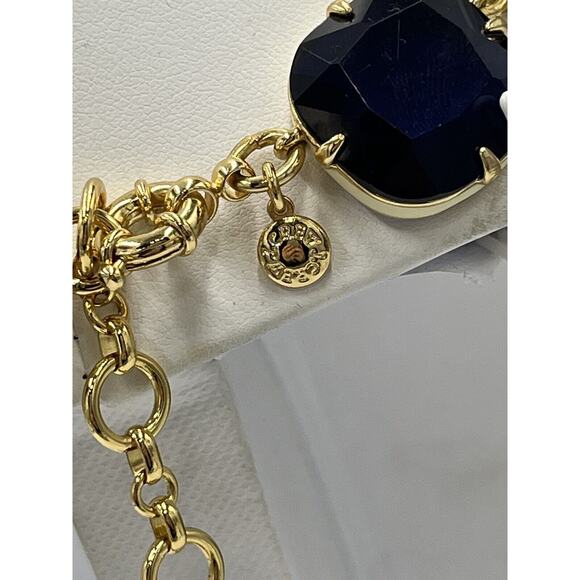 J. Crew Glass Cobalt Crystal and Cream Enamel Sides Square Gold Tone Necklace - Picture 7 of 8